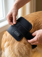 Fastening the Wagspry belt strap on a dog's hip